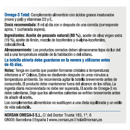 Comprar OMEGA 3 TOTAL LIMON 200 CC NORSAN online - Farmacia Coliseum