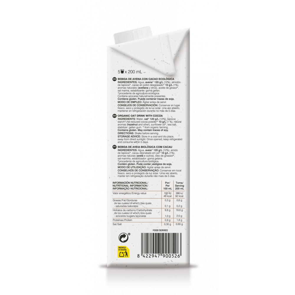 BEBIDA DE AVENA CON CACAO 1L ALECOSOR SORIA NATURAL
