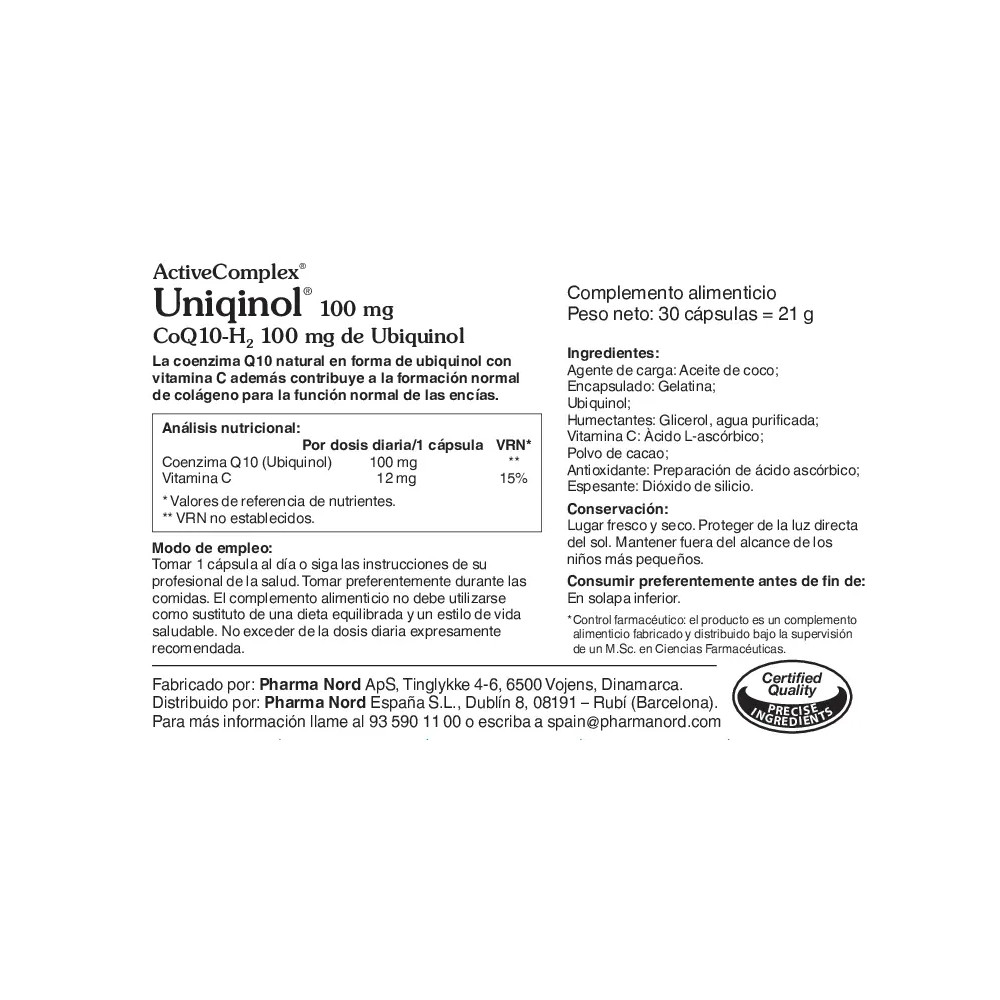 BIO ACTIVE Q10 UBIQUINOL100 MG 30 CAPS ACTIVECOMPLEX PHARMA NORD