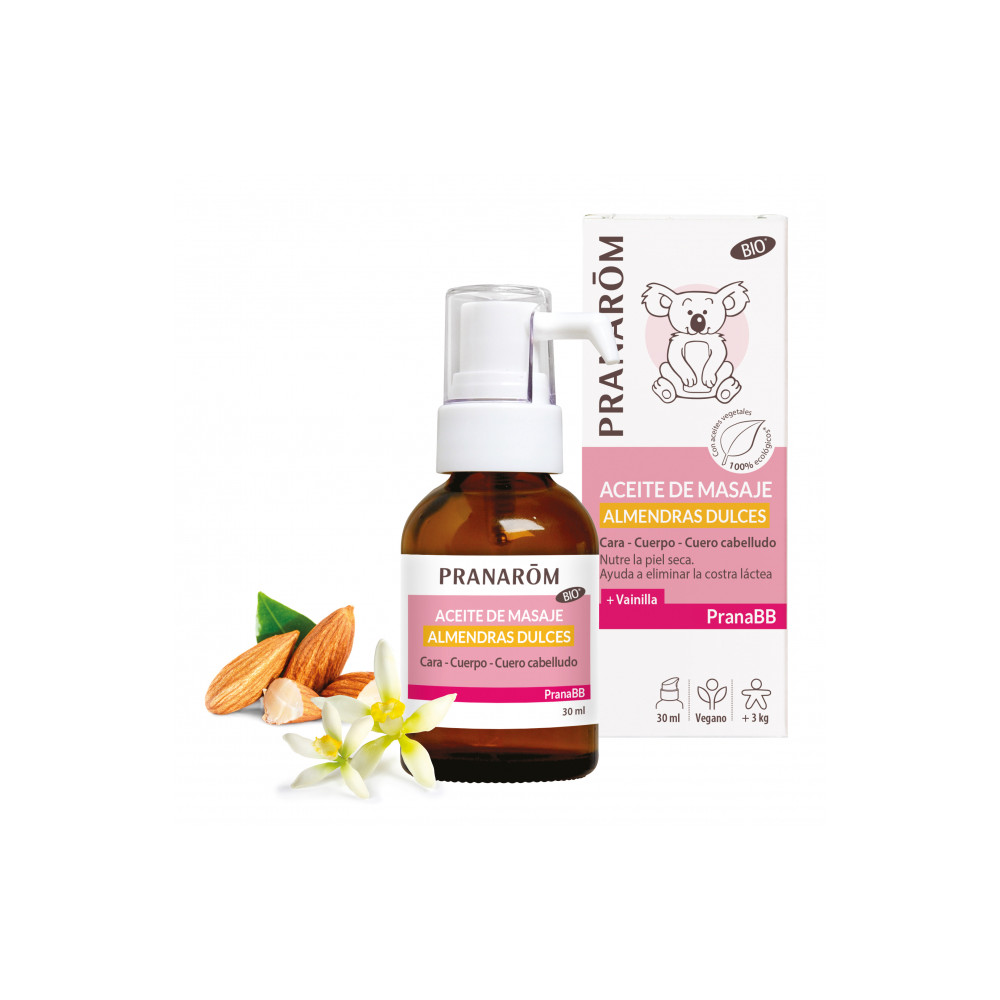 PRANABEBE ACEITE MASAJE ALMENDRAS DULCES + VAINILLA BIO 50CC APLICADOR PRANAROM