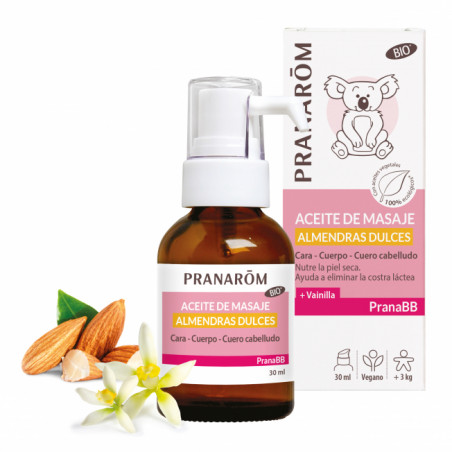 PRANABEBE ACEITE MASAJE ALMENDRAS DULCES + VAINILLA BIO 50CC APLICADOR PRANAROM